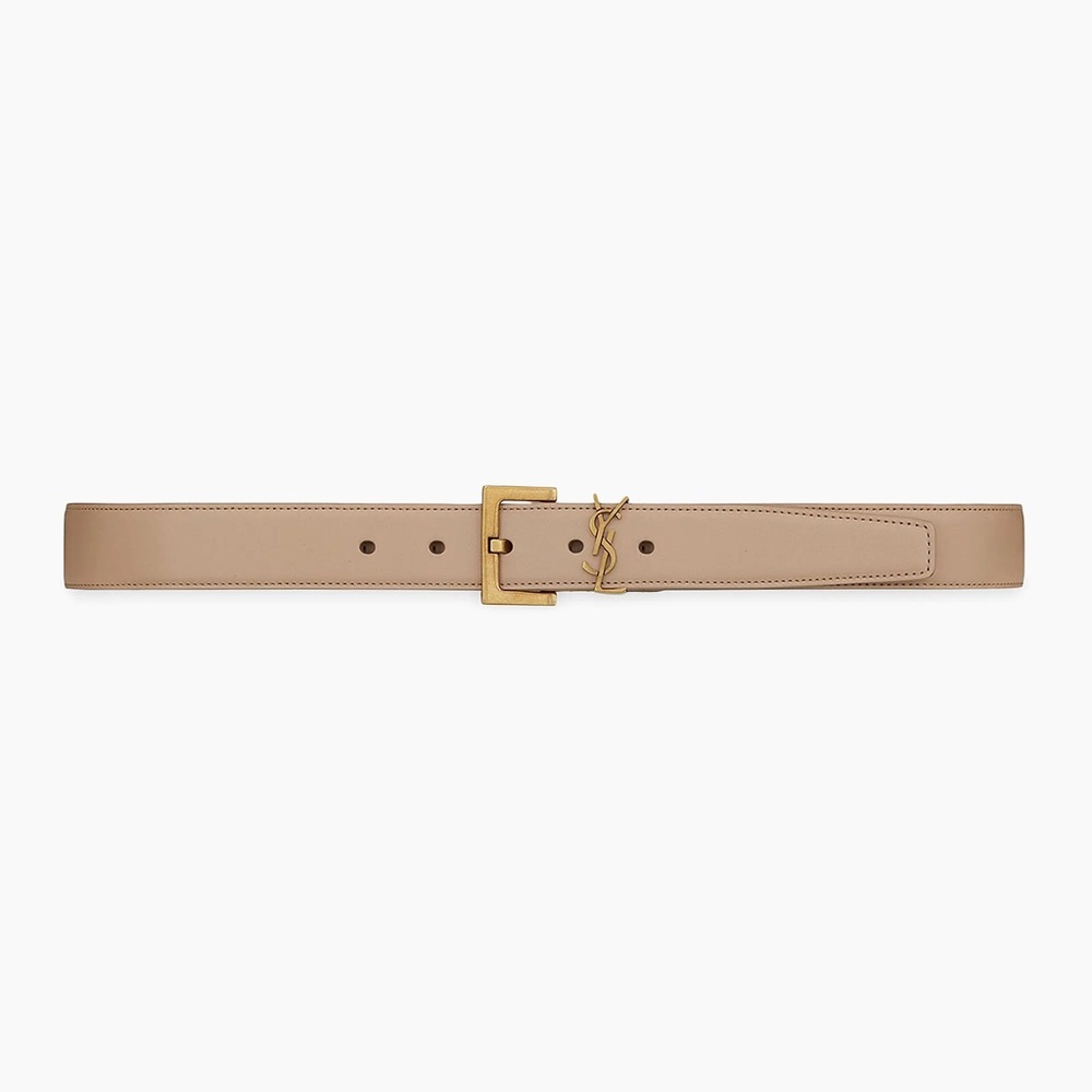 Saint Laurent YSL Cassandre Square Buckle Belt Beige Calfskin Italy — AUTHENTIC - Picture 5 of 12